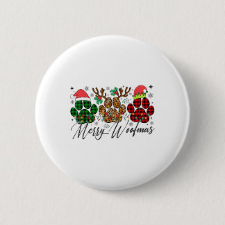 Merry Woofmas Christmas Dog Paws Lights Buffalo Pl 6 Cm Round Badge