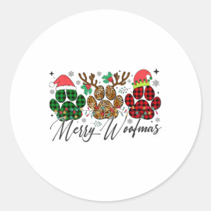 Merry Woofmas Christmas Dog Paws Lights Buffalo Pl Classic Round Sticker
