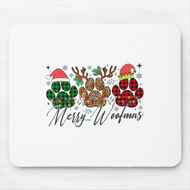 Merry Woofmas Christmas Dog Paws Lights Buffalo Pl Mouse Mat (Front)