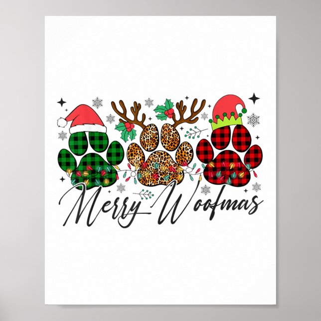 Merry Woofmas Christmas Dog Paws Lights Buffalo Pl Poster (Front)