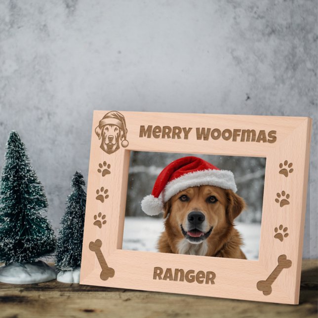 Merry Woofmas Christmas Santa Dog Custom Name Etched Frames (Creator Uploaded)