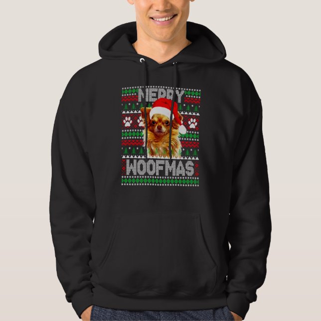 Merry Woofmas Cute Long Coat Chihuahua Dog Ugly Sw Hoodie (Front)