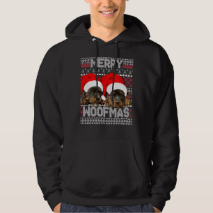 Merry Woofmas Cute Rottweiler Puppies With Santa H Hoodie