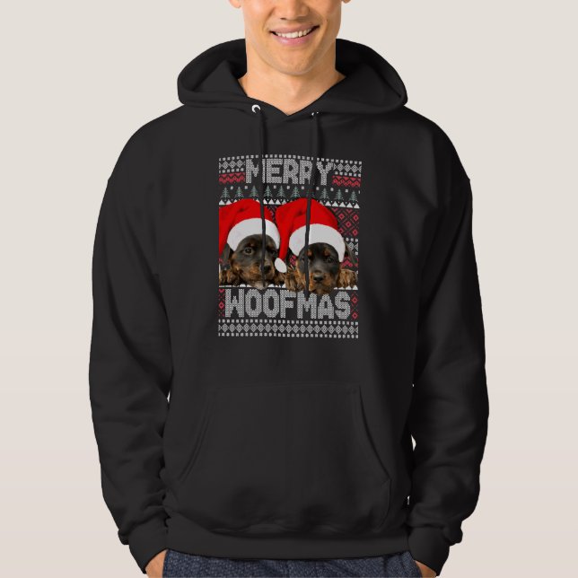 Merry Woofmas Cute Rottweiler Puppies With Santa H Hoodie (Front)