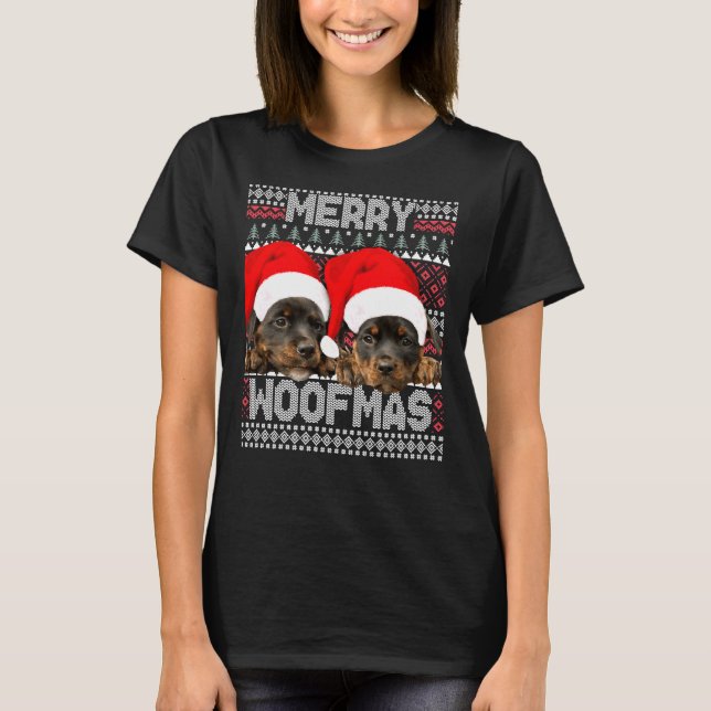 Merry Woofmas Cute Rottweiler Puppies With Santa H T-Shirt (Front)