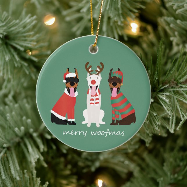 Merry Woofmas Dobermann Christmas Dogs Ceramic Tree Decoration (Tree)
