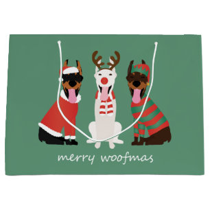 Merry Woofmas Dobermann Christmas Dogs Large Gift Bag