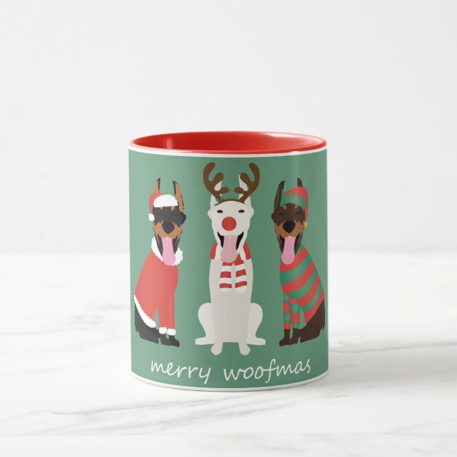 Merry Woofmas Dobermann Christmas Dogs Mug (Center)