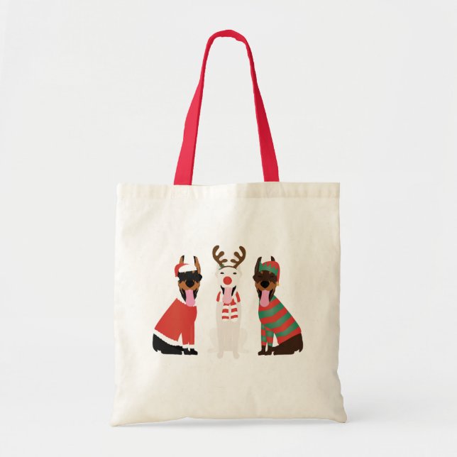 Merry Woofmas Dobermann Christmas Dogs Tote Bag (Front)