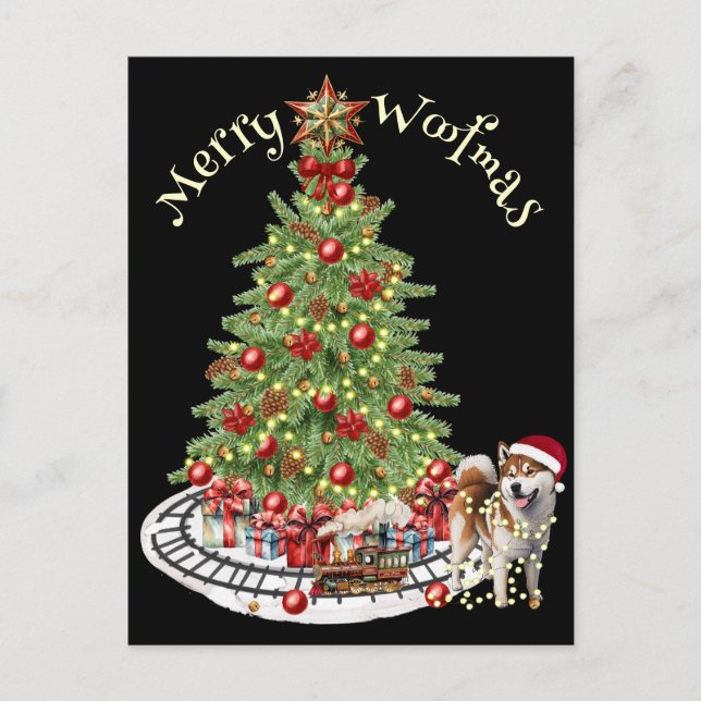 Merry Woofmas Dog Design- Akita Postcard (Front)