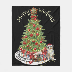 Merry Woofmas Dog Design- Australian Shepherd Fleece Blanket