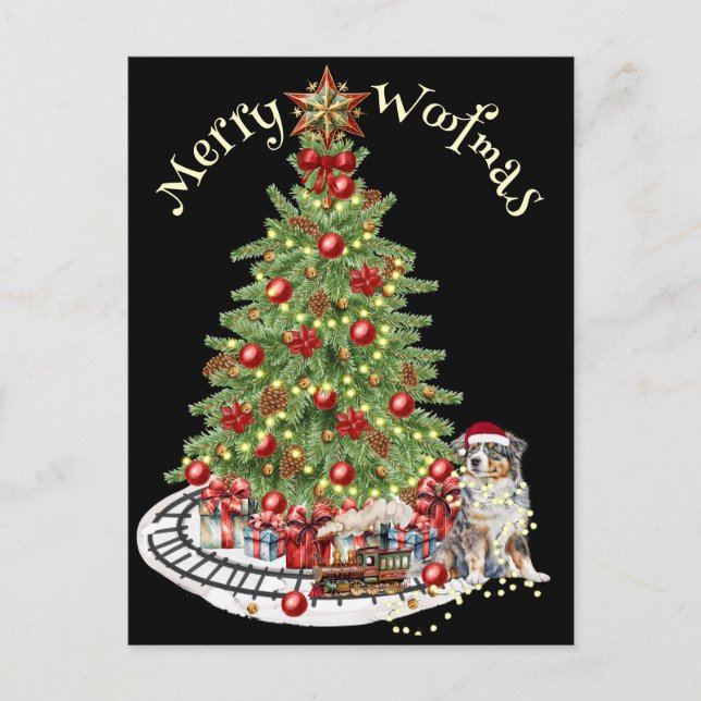 Merry Woofmas Dog Design- Australian Shepherd Postcard (Front)