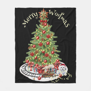 Merry Woofmas Dog Design- Bichon Frise Fleece Blanket