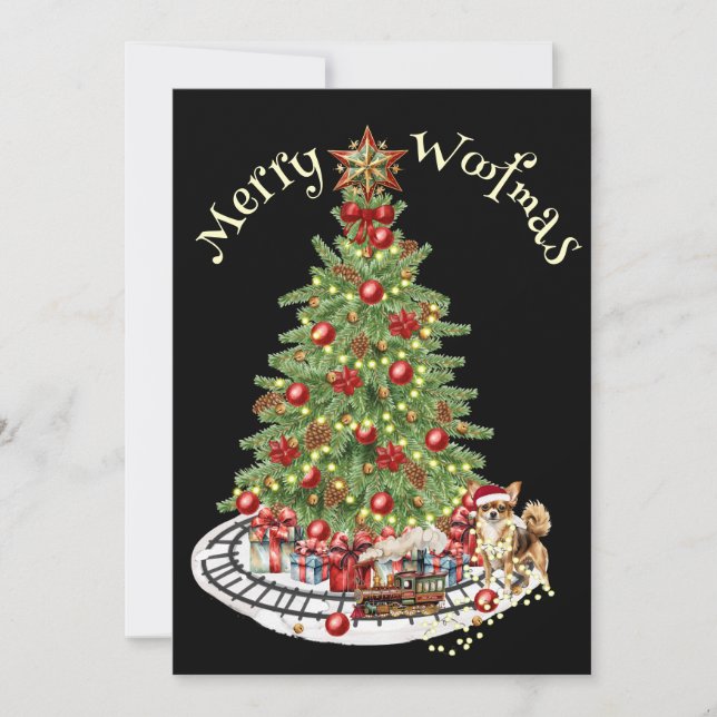 Merry Woofmas Dog Design- Chihuahua Holiday Card (Front)