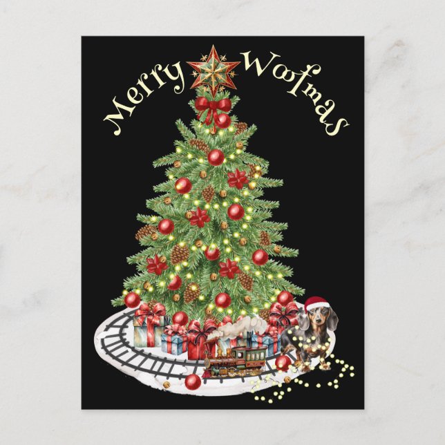 Merry Woofmas Dog Design- Dachshund Postcard (Front)