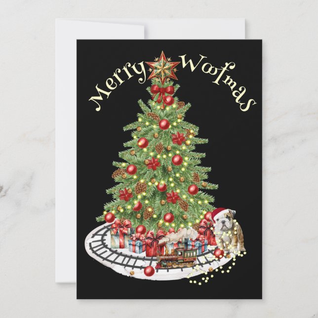Merry Woofmas Dog Design- English Bulldog Holiday Card (Front)