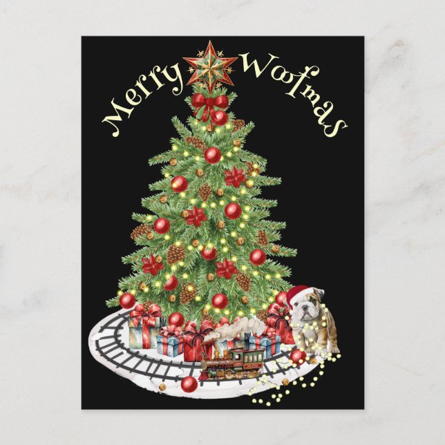 Merry Woofmas Dog Design- English Bulldog Postcard (Front)