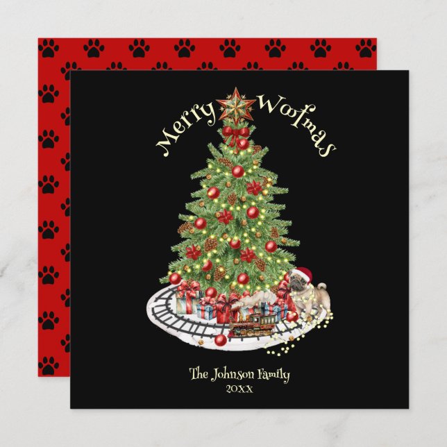 Merry Woofmas Dog Design- Pug Holiday Card (Front/Back)