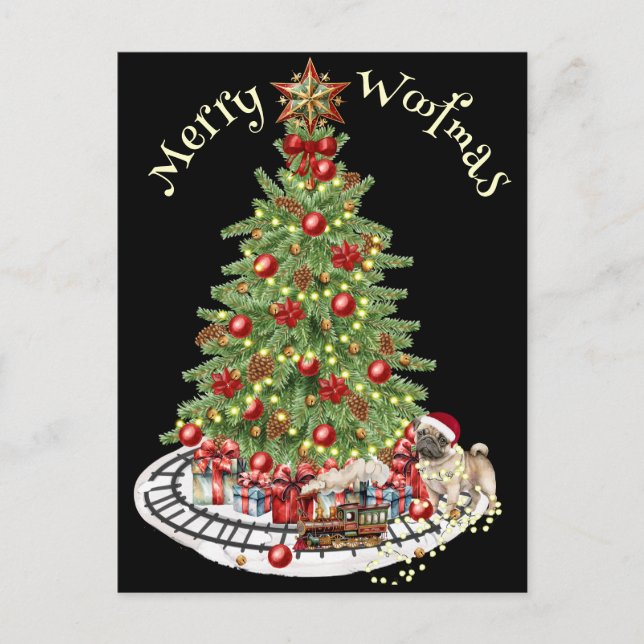 Merry Woofmas Dog Design- Pug Postcard (Front)