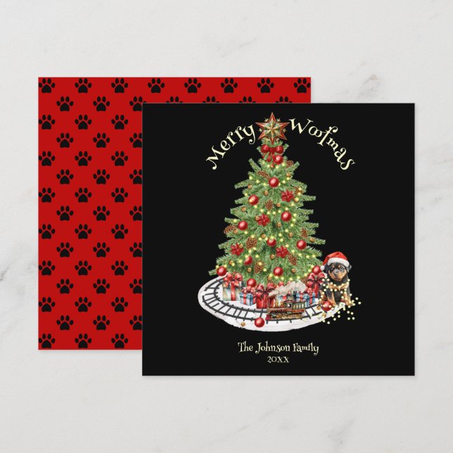 Merry Woofmas Dog Design- Rottweiler Holiday Card (Front/Back)