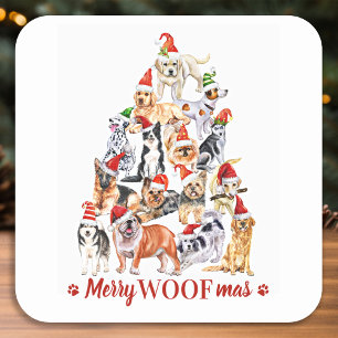 Merry Woofmas Dog Lover Christmas Tree Dogs Square Sticker