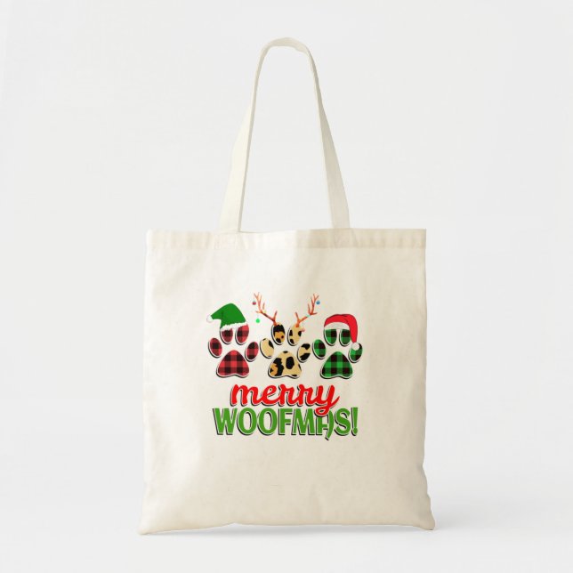 MERRY WOOFMAS Dog Paw Christmas Buffalo Tote Bag (Front)