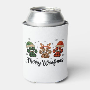 Merry Woofmas Dog Paw Christmas Cute Xmas Lights Can Cooler