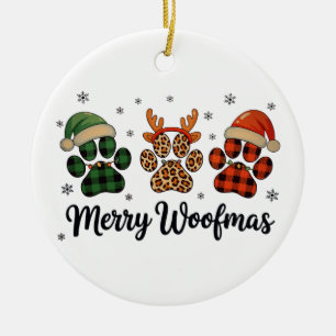 Merry Woofmas Dog Paw Christmas Cute Xmas Lights Ceramic Tree Decoration