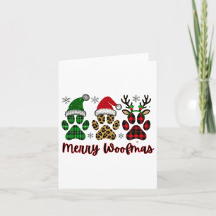 Merry Woofmas Dog Plaid Animal Paw Print Christmas Card