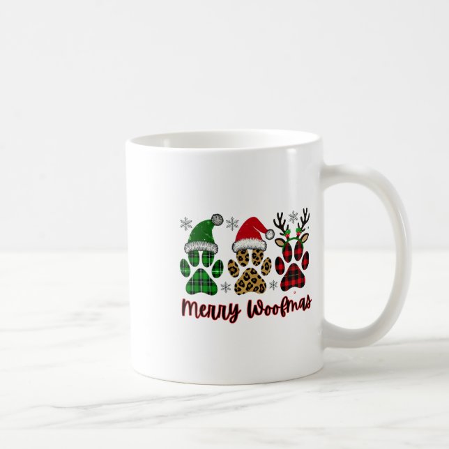 Merry Woofmas Dog Plaid Animal Paw Print Christmas Coffee Mug (Right)