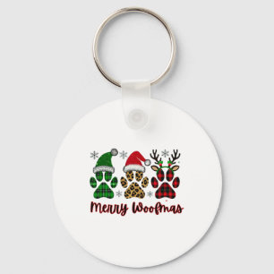 Merry Woofmas Dog Plaid Animal Paw Print Christmas Key Ring