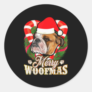 Merry Woofmas English Bulldog With Santa Claus Hat Classic Round Sticker
