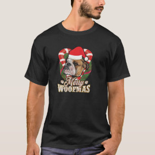 Merry Woofmas English Bulldog With Santa Claus Hat T-Shirt