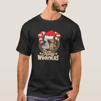 Merry Woofmas English Bulldog With Santa Claus Hat T-Shirt