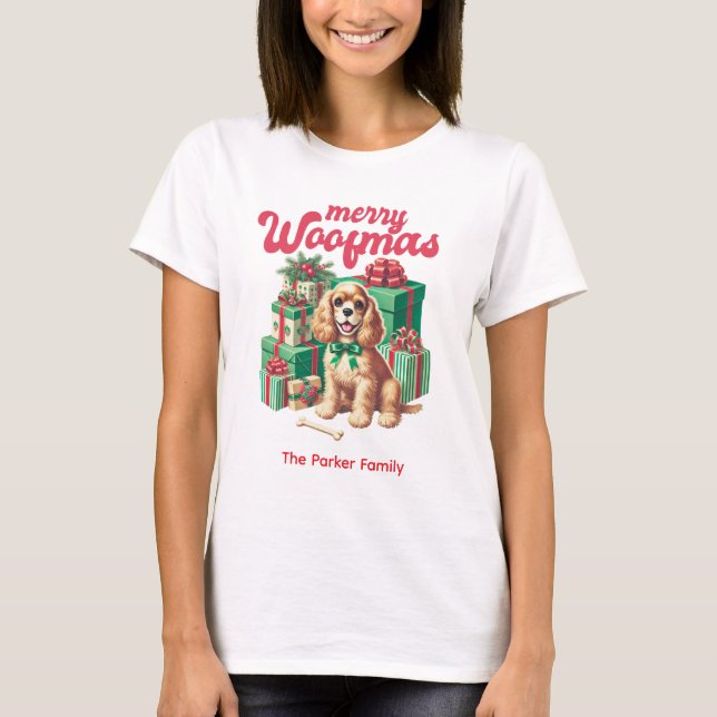Merry Woofmas Family Name Dog Christmas T-Shirt (Front)