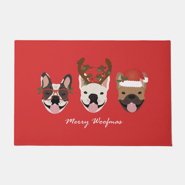 Merry Woofmas French Bulldogs Christmas Heads Doormat (Front)