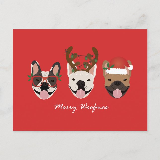 Merry Woofmas French Bulldogs Christmas Heads Holiday Postcard (Front)