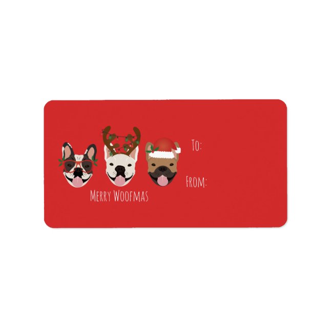 Merry Woofmas French Bulldogs Christmas Heads Label (Front)