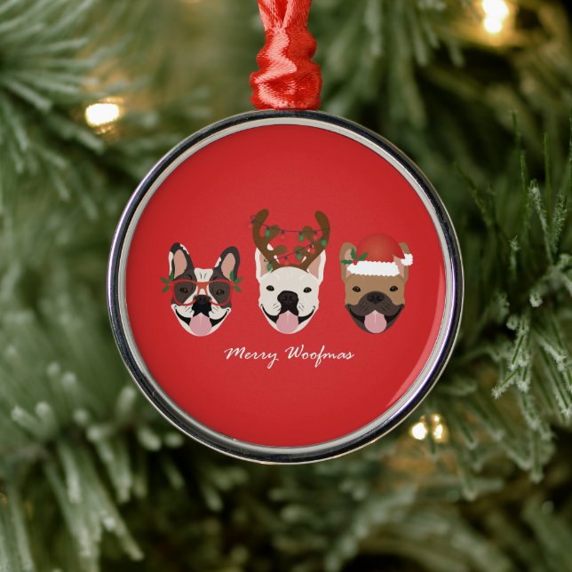 Merry Woofmas French Bulldogs Christmas Heads Metal Tree Decoration (Tree)