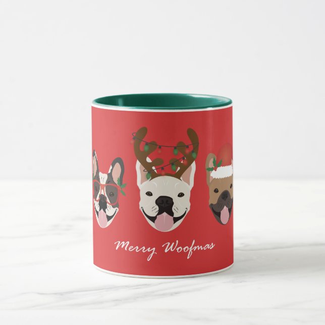 Merry Woofmas French Bulldogs Christmas Heads Mug (Center)