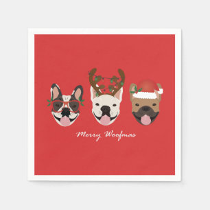 Merry Woofmas French Bulldogs Christmas Heads Napkin