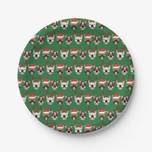 Merry Woofmas French Bulldogs Christmas Heads Paper Plate