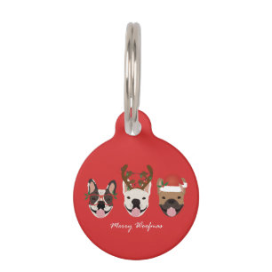 Merry Woofmas French Bulldogs Christmas Heads Pet Tag