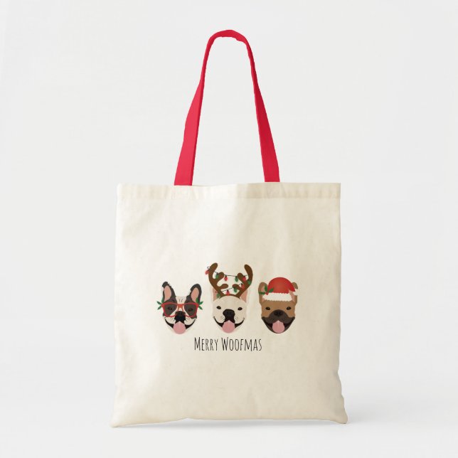 Merry Woofmas French Bulldogs Christmas Heads Tote Bag (Front)