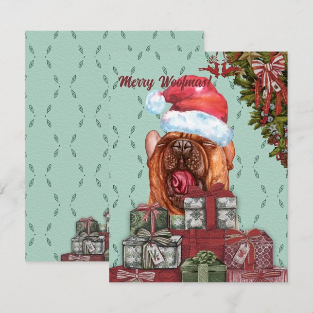 Merry Woofmas! Funny Bulldog Santa Hat  Card (Front/Back)