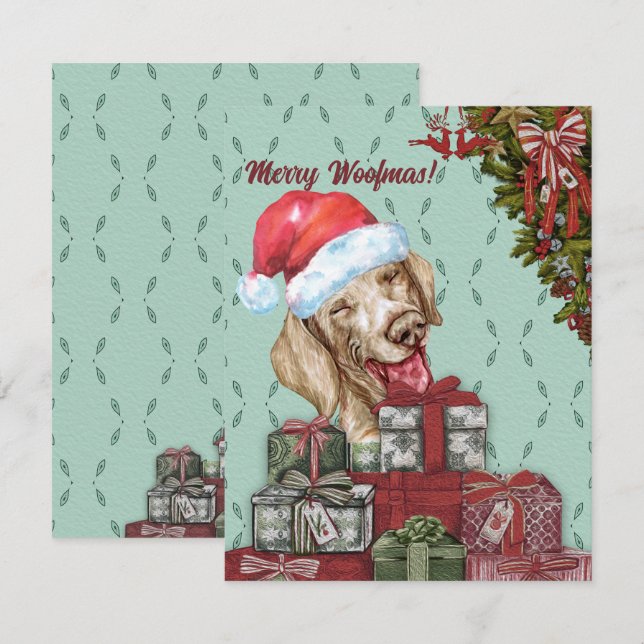 Merry Woofmas! Funny Dachshund Santa Hat Christmas Card (Front/Back)