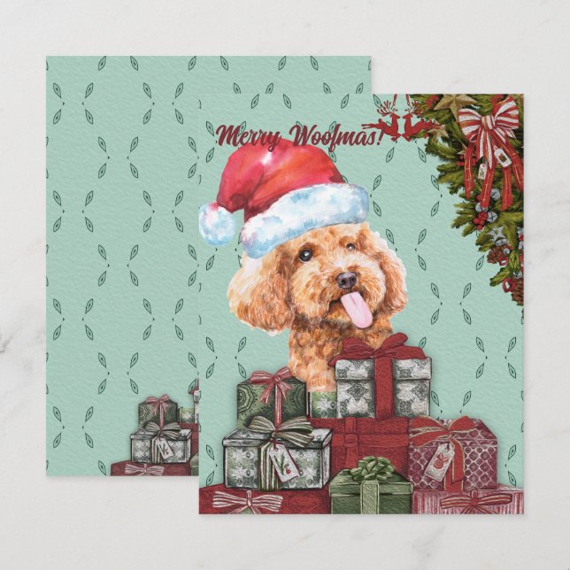 Merry Woofmas! Funny Poodle Santa Hat Christmas Card (Front/Back)