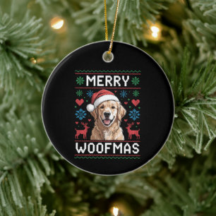 Merry Woofmas Golden Retriever Christmas Hat Dog Ceramic Tree Decoration