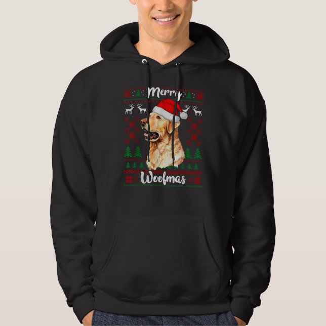 Merry Woofmas Golden Retriever Dog Christmas Dog X Hoodie (Front)