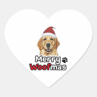 Merry Woofmas golden retriever dog lover   Heart Sticker